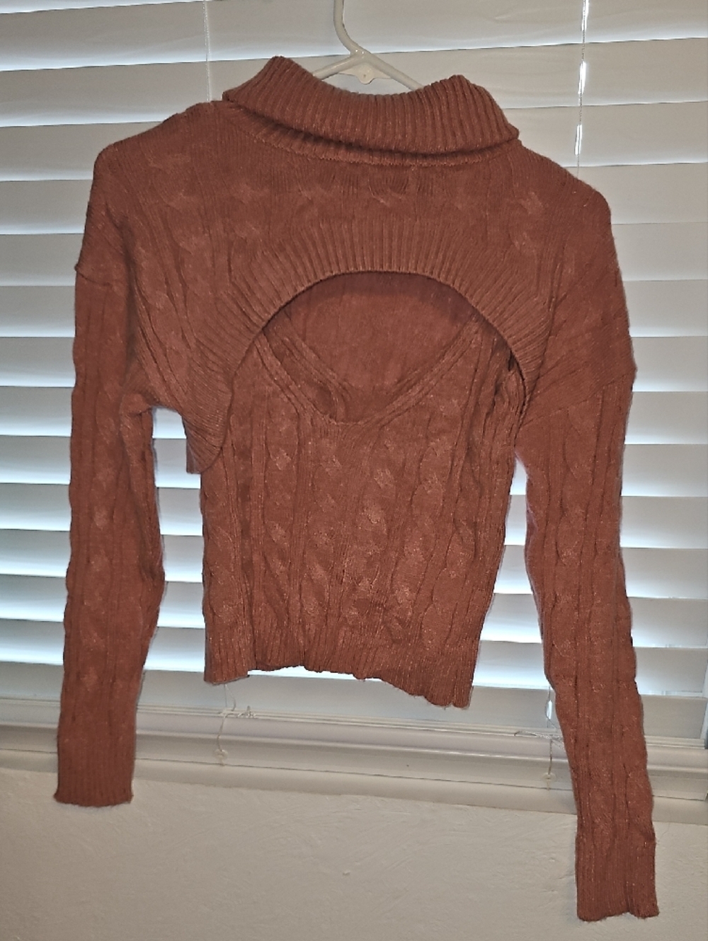 moon & madison Rust Cropped Cable Turtleneck Sweater (Item #49)